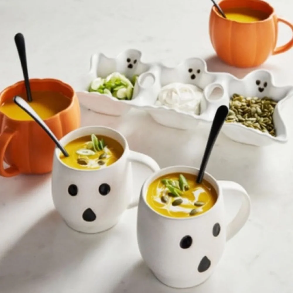 Pottery Barn Ghost Boo Mug Cup Modern Matte Stoneware Minimalist Gus Coffee Set